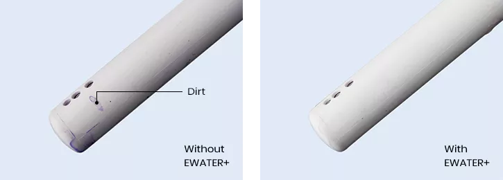Dirt, without EWATER+. With EWATER+