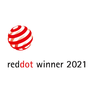 Red-Dot Winner 2021 logo. Links to the award winning products page Red-Dot section