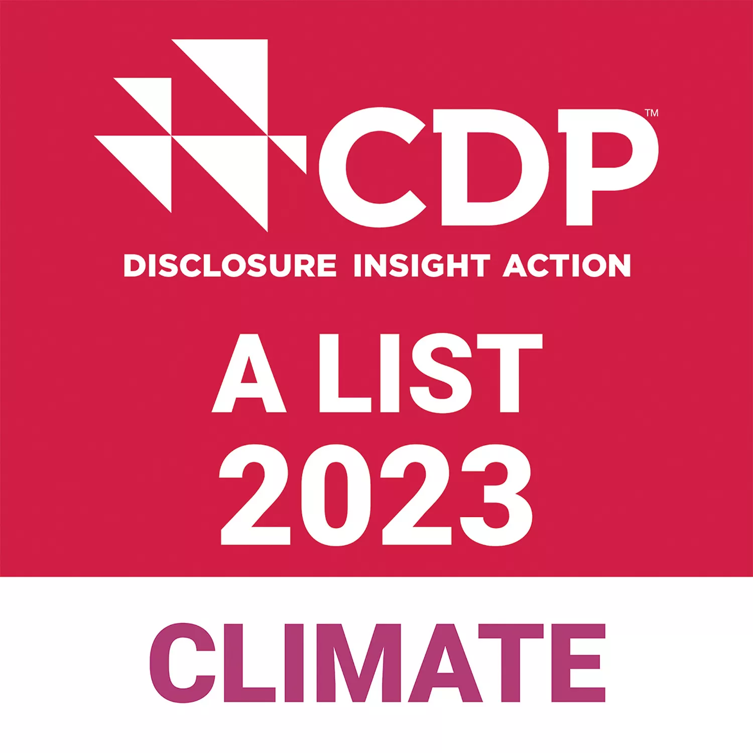 CDP A List 2023 Climate logo highlighting TOTO’s leadership in environmental sustainability and climate action