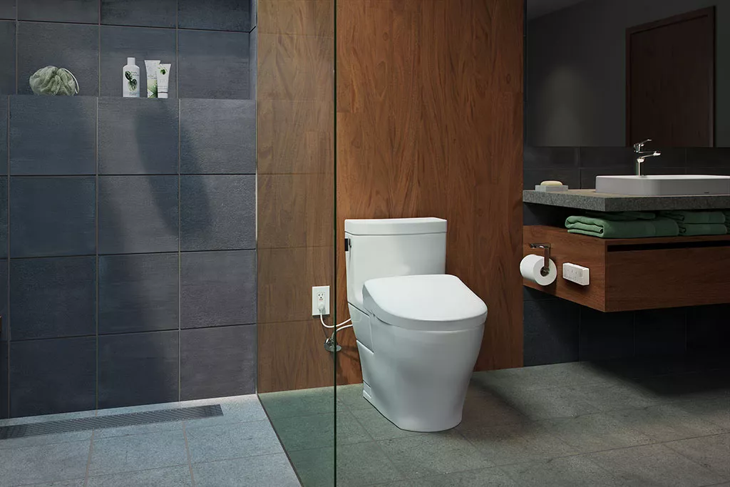 The one-piece Legato WASHLET+ S7 bidet toilet by TOTO features seamless installation, smart technology, and minimalist design for contemporary living.