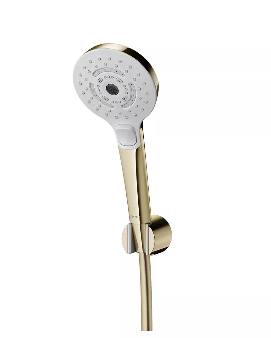 TOTO MIST SPA Shower in brushed gold finish, combining sleek design, water-saving tech, and luxurious spa-style performance